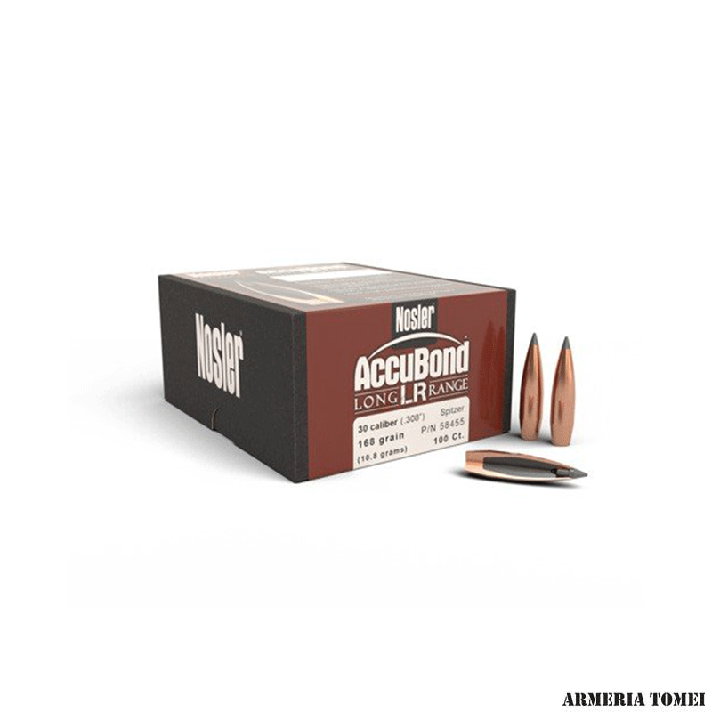 NOSLER - ACCUBOND LONG RANGE 30 Cal (.308") ABLR 168gr Spitzer 10.8grams (100pz)