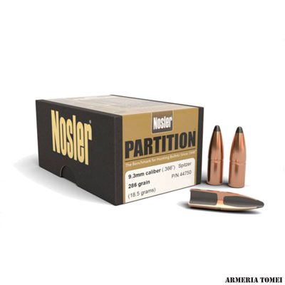 PALLE - NOSLER - PARTITION 9.3MM CAL. .366" SPITZER 286GR CONF. 25 PZ.