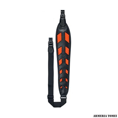 RISERVA - TRACOLLA CARABINA IN PELLE NERA E IN NYLON ARANCIO