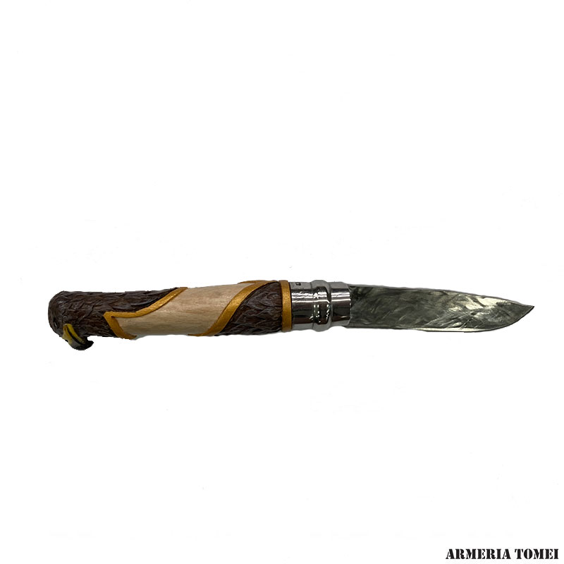 COLTELLO – OPINEL – N.9 CARBONIO CON DISEGNO – AQUILA – REALIZZATO