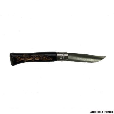 COLTELLO - OPINEL - N.9 CARBONIO CON DISEGNO - LUCCIO - REALIZZATO A MANO