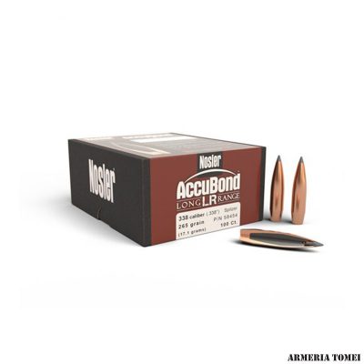 PALLE - NOSLER - ACCUBOND LONG RANGE 338 Cal (.338") ABLR 265Gr. Spitzer (17.1grams) (100 PZ)