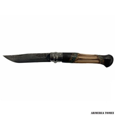 COLTELLO - OPINEL - N.8 CARBONE - INTAGLIATO CON MARMO VERDE REALIZZATO A MANO