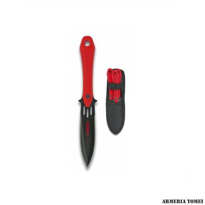 COLTELLO - ALBAINOX - SET 3 COLTELLI LANCIO MANICO ABS ROSSO CON FODERO 18,9 cm