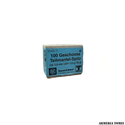 RWS - PALLE - TEILMANTEL-SPITZ CAL. 5,6mm / .224 - 3,0g / 45 gr CONF. 100 PZ.