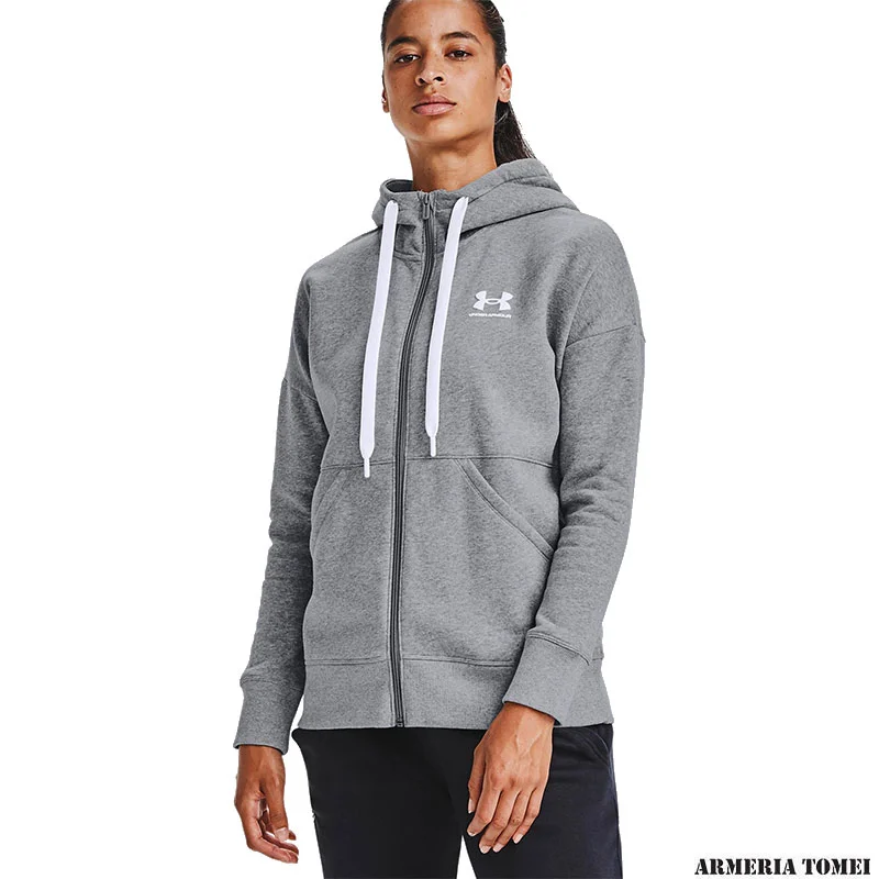 UNDER ARMOUR - DONNA - FELPA CON CAPPUCCIO RIVAL FLEECE FULL ZIP HO Steel Medium Heather / White - 035 - immagine 3