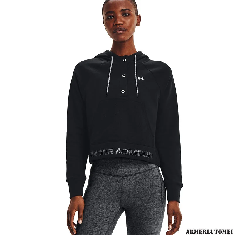 UNDER ARMOUR - DONNA - FELPA CON CAPPUCCIO RIVAL FLEECE MESH HO Black / White - 001 - immagine 3