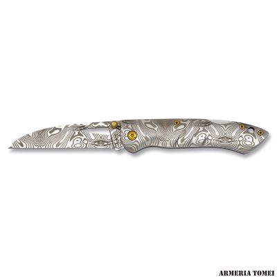 ALBAINOX -COLTELLO CHIUDIBILE MANICO ACCIAIO LAVORATO DAMASCO