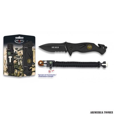 BARBARIC - COLTELLO CHIUDIBILE + PARACORD BUSSOLA,ACCIARINO,FISCHIETTO