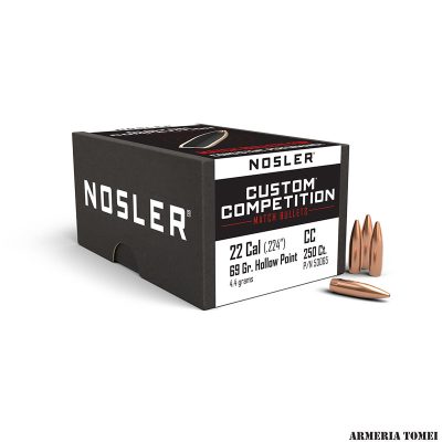 NOSLER - PALLE - CUSTOM COMPETITION 22 caliber (.224") HPBT 69grain (4.5grams) (250pz)