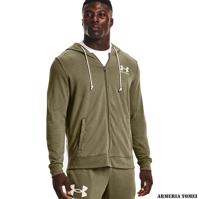 UNDER ARMOUR - UOMO - RIVAL TERRY FULL ZIP Tent / Onyx White - immagine 3