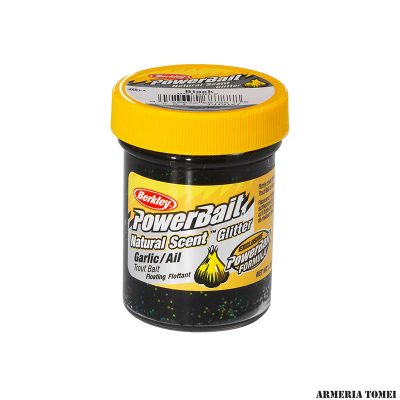 BERKLEY - POWERBAIT® GLITTER TROUT BAIT NATURAL SCENT GARLIC/AIL 1.75oz 50g Black