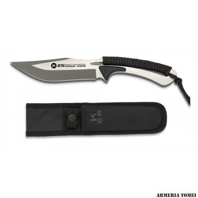 K25 - COLTELLO CON MANICO RIVESTITO IN CORDA NERA LAMA 13,3CM