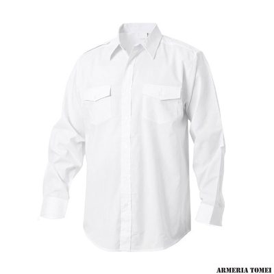 CAMICIA MILITARE BIANCA A MANICHE LUNGHE CON SPALLINE
