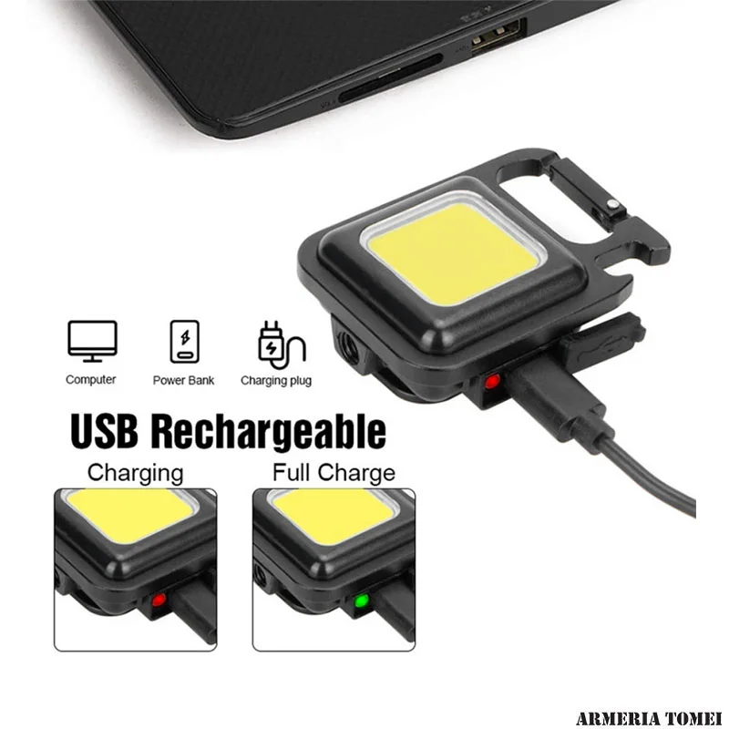 Mini Torcia LED Portachiavi COB 800 Lumen – Ricaricabile USB, Impermeabile, 3 Modalità, Apribottiglie - 2