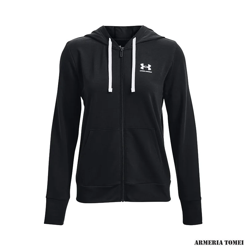 UNDER ARMOUR - DONNA - RIVEL TERRY FZ HOODIE Black / White - 001