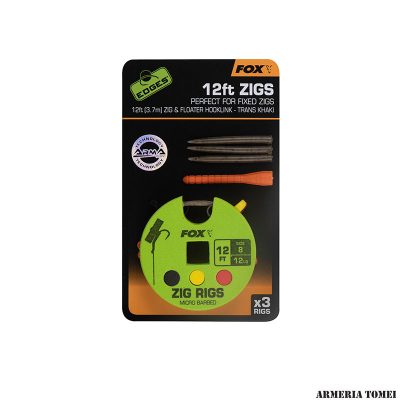 FOX - EDGES™ 12ft ZIGS (3.7m) SIZE 8 / 12lb ZIG & FLOATER HOOKLINK - TRANS KHAKI
