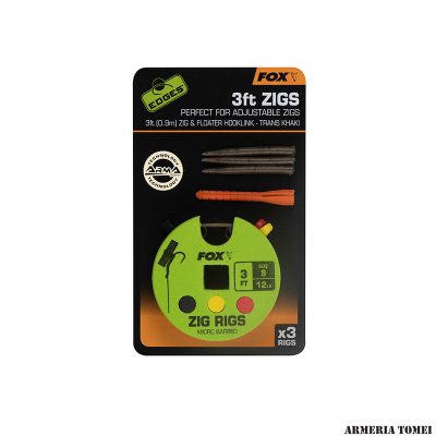 FOX - EDGES™ 3ft ZIGS (0.9m) SIZE 8 / 12lb ZIG & FLOATER HOOKLINK - TRANS KHAKI