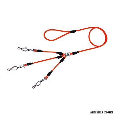 GUINZAGLIO A 3 PINZE DOPPIO TERMINALE (ARANCIO) 130cm
