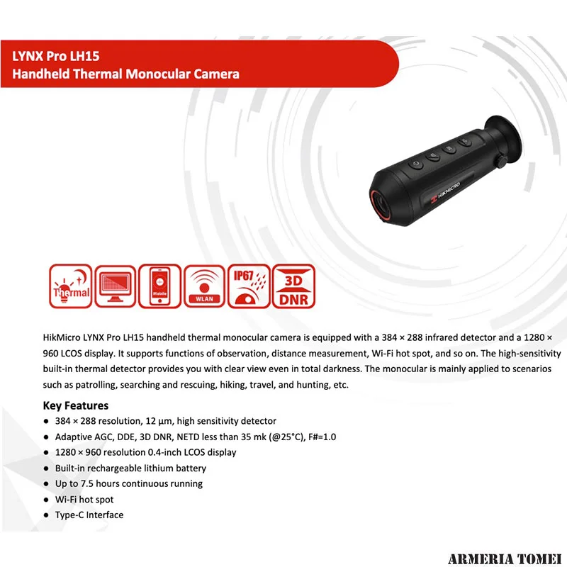 MONOCOLO TERMICO - HIKMICRO - LYNX Pro HD LH15 Dig.Zoom 1.47/11.76x TELEMETRO 8G Wifi 1280×960 Lens 15mm (A) -HM-LH15 - immagine 3