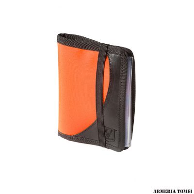 RISERVA - PORTA LICENZA IN NYLON/PELLE ARANCIO FLUO/NERO 18x12.5 h cm