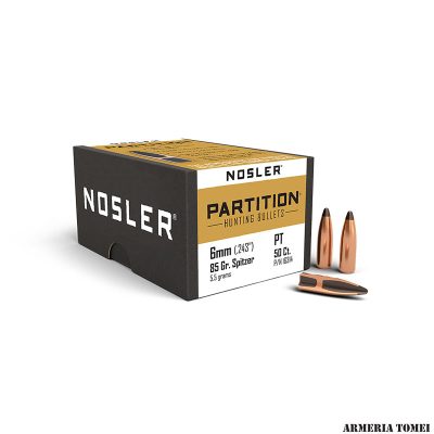 PALLE - NOSLER - PARTITION HUNTING BULLETS 6mm caliber (.243") Spitzer 85gr (5.5 grams) (50pz) -16314