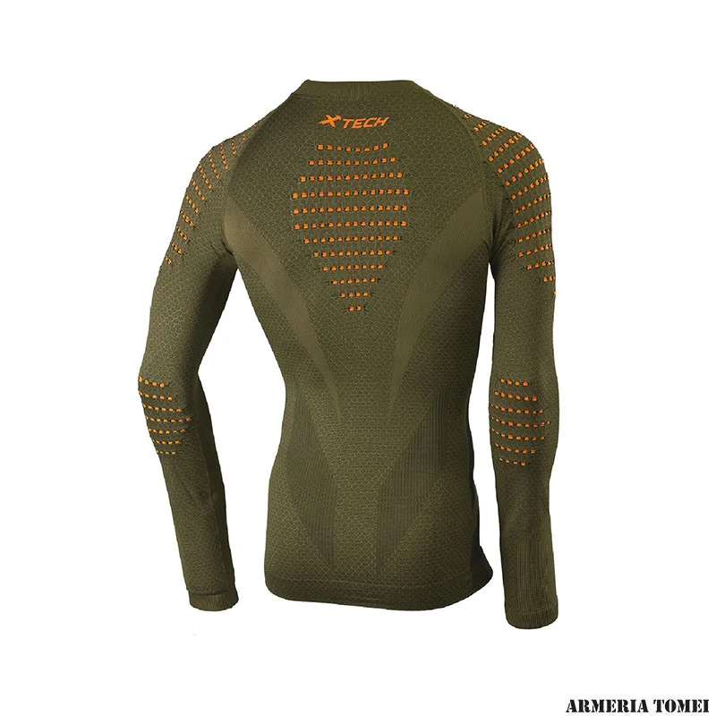 X TECH - MAGLIA TACTICAL MANICA LUNGA GIROCOLLO VERDE MILITARE - immagine 2