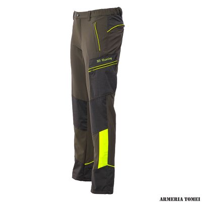 PANTALONE - RS HUNTING - T-107 CON RIPORTI GIALLI FLUO IN TESSUTO STRECK
