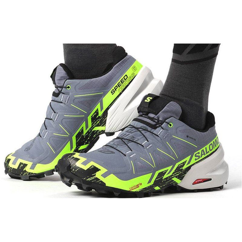 SALOMON - UOMO - SPEEDCROSS 6 GTX Fint Stone/Green Gecko/Black - immagine 8
