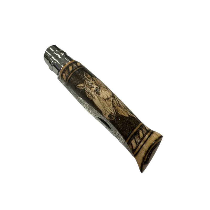 COLTELLO - OPINEL -  N.10 INOX CAVALLO PIROGRAFATO REALIZZATO A MANO - immagine 3