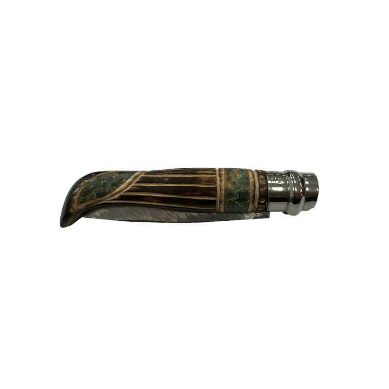COLTELLO - OPINEL -  N.8 CARBONE INTARSATO A MANO CON MARMO VERDE - immagine 3