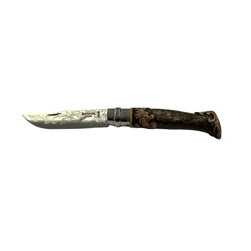 COLTELLO - OPINEL -  N.8 INOX ORNAMENTI INTARSATO A MANO