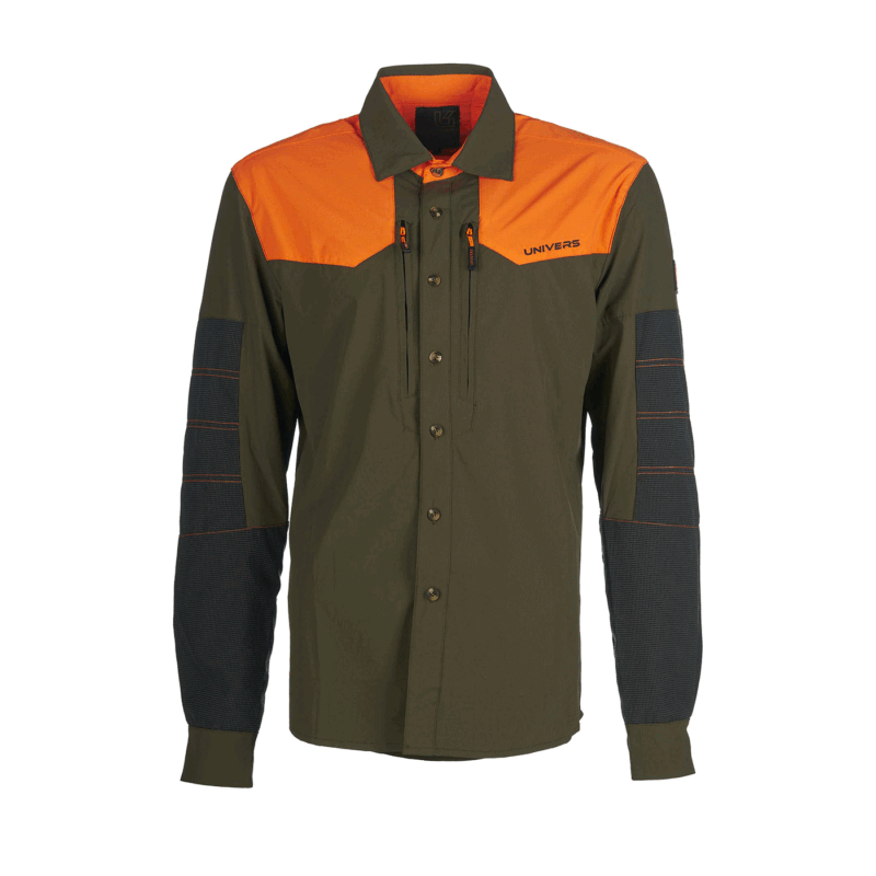 UNIVERS - CAMICIA CACCIA CORTINA 4-WAY STRETCH VERDE/ARANCIO