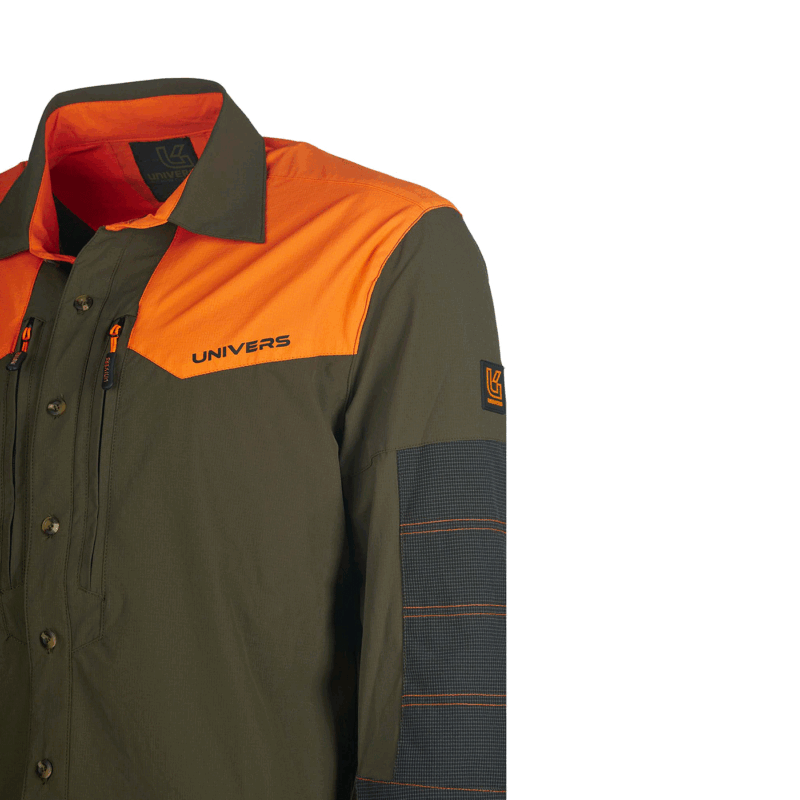 UNIVERS - CAMICIA CACCIA CORTINA 4-WAY STRETCH VERDE/ARANCIO - immagine 5