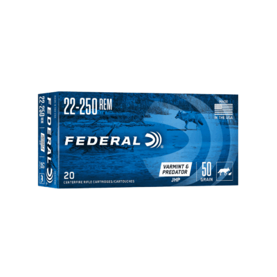 FEDERAL - 22-250 REM | VARMINT & PREDATOR JHP | 50GR (AE22250G)