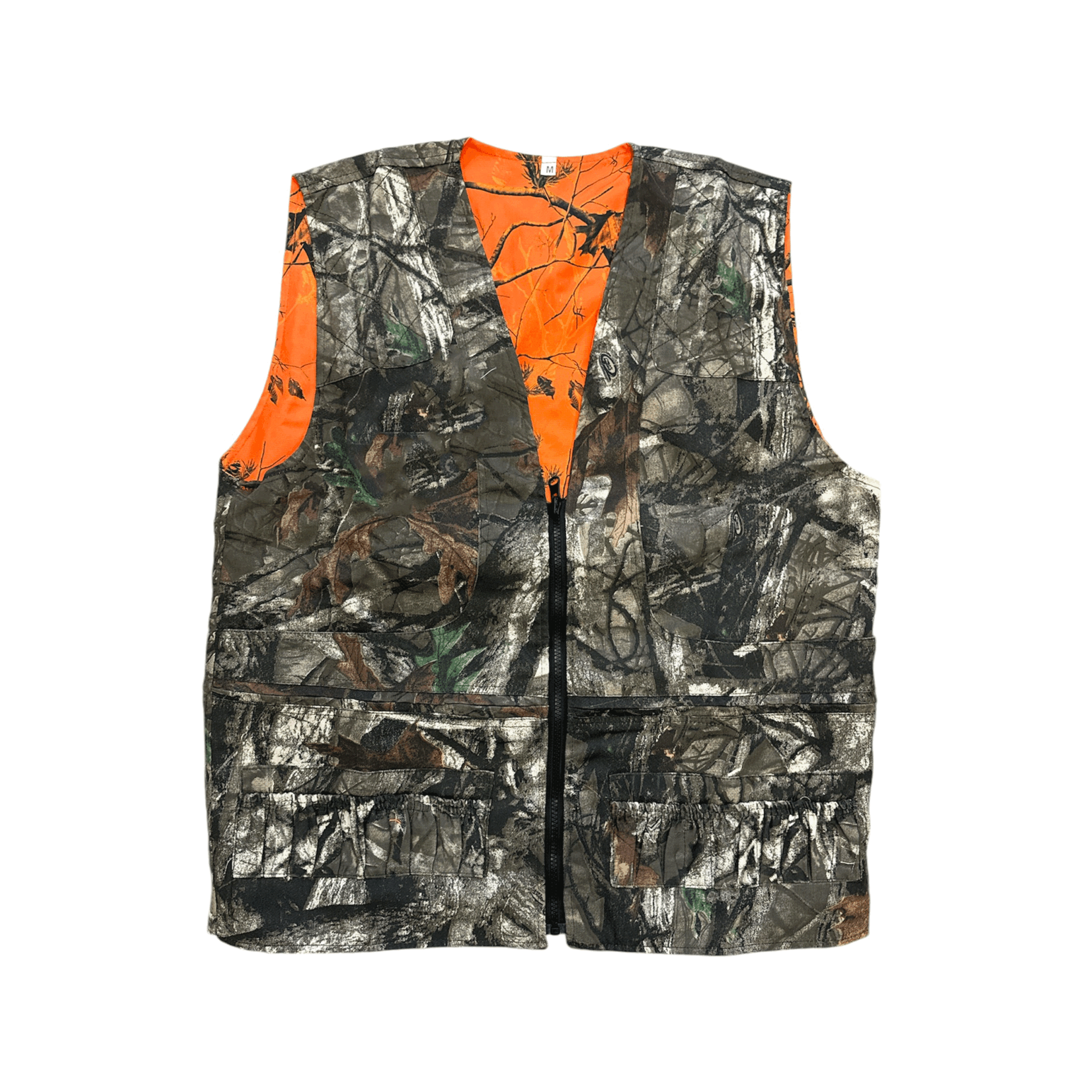 Gilet De Chasse Réversible Orange/Camo GUGULUZA - Multi-Poches, Gilet Sécurité Chasse Pêche Randonnée Camping Homme