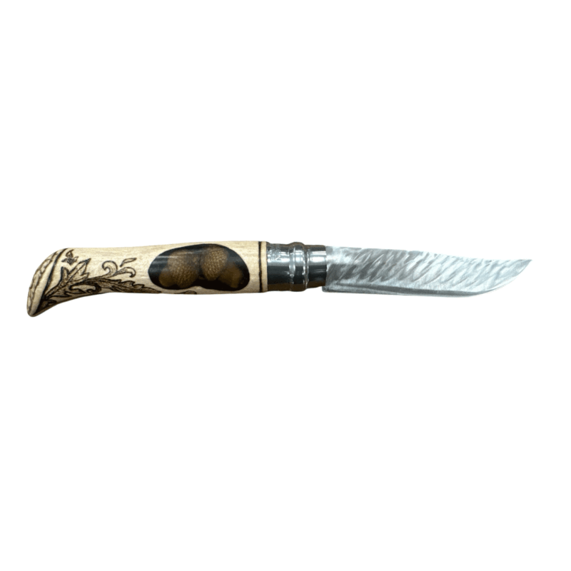 COLTELLO - OPINEL -  N.9 INOX REALIZZATO A MANO (CINGHIALE + 2 GHIANDE) - immagine 3
