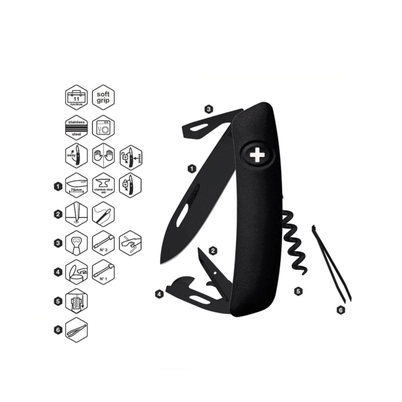 COLTELLINO SVIZZERO - SWIZA - D03 ALL BLACK, NOIR - immagine 2