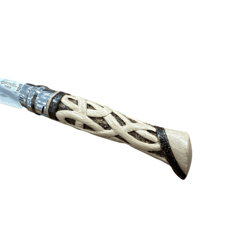 COLTELLO - OPINEL -  N.9 INOX INTRECCIO + PIROGRAFIA REALIZZATO A MANO - immagine 2