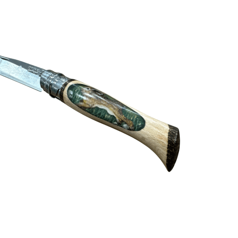 COLTELLO - OPINEL -  N.9 CARBONE REALIZZATO A MANO CON LEPRE - immagine 2