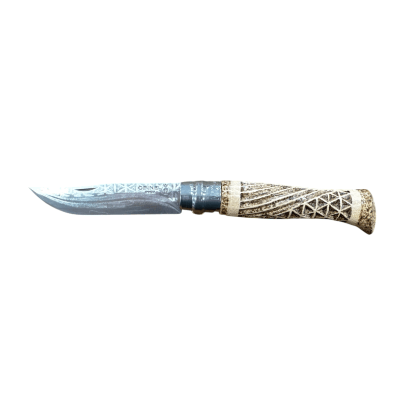 COLTELLO - OPINEL -  N.9 INOX REALIZZATO A MANO CON INTAGLIO DOPPIO INTRECCIO + PIROGRAFIA