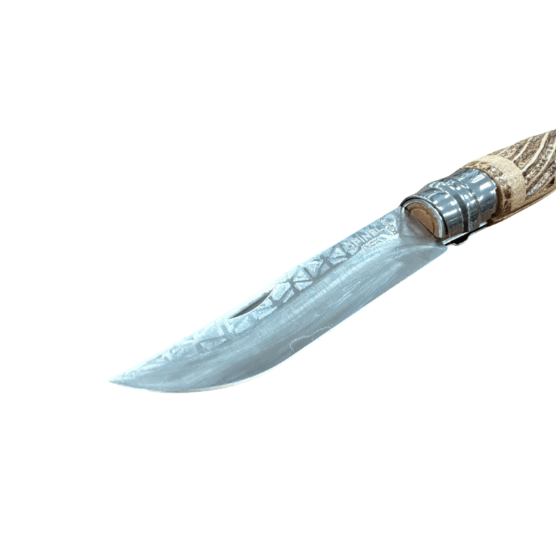 COLTELLO - OPINEL -  N.9 INOX REALIZZATO A MANO CON INTAGLIO DOPPIO INTRECCIO + PIROGRAFIA - immagine 2