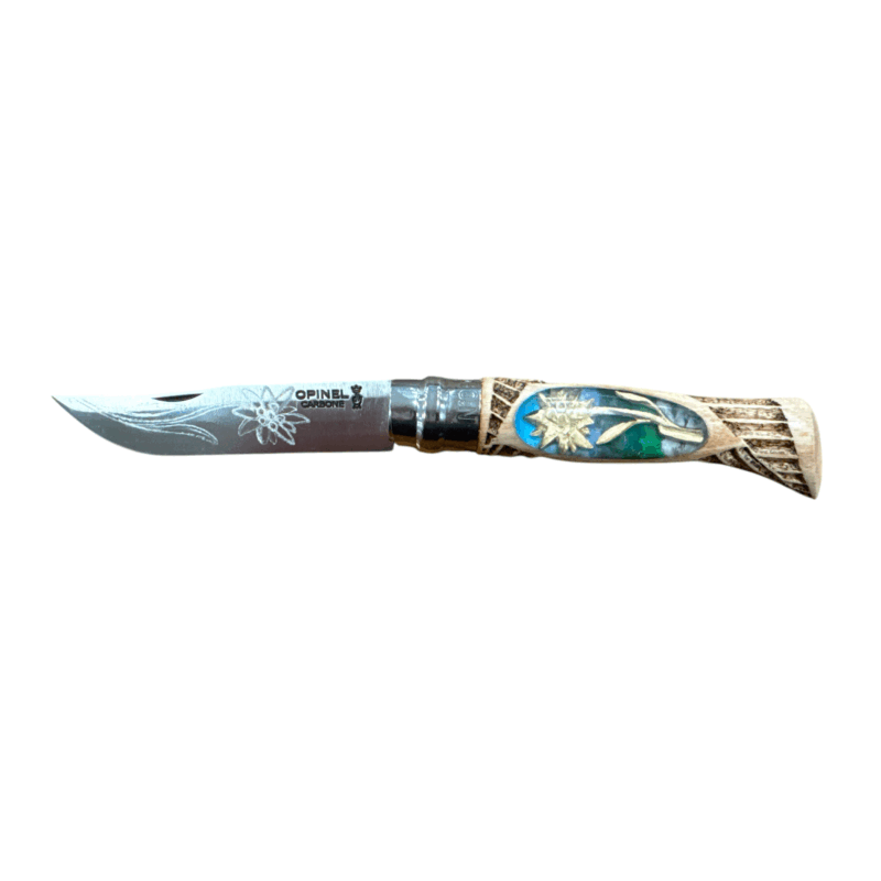 COLTELLO - OPINEL -  N.9 CARBONE REALIZZATO A MANO CON STELLA ALPINA + INTRECCIO