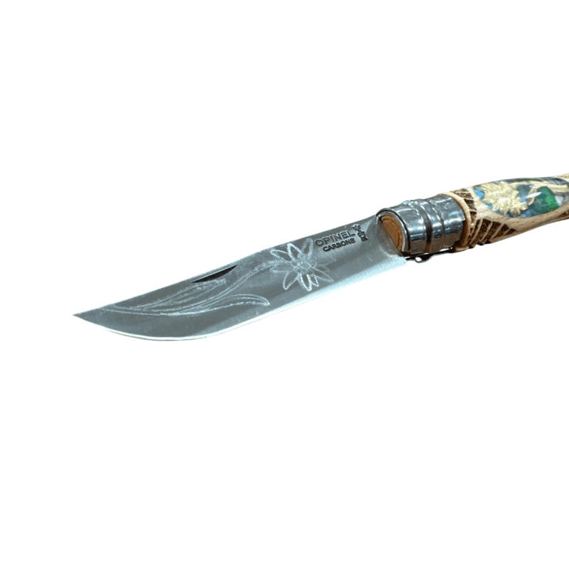 COLTELLO - OPINEL -  N.9 CARBONE REALIZZATO A MANO CON STELLA ALPINA + INTRECCIO - immagine 2
