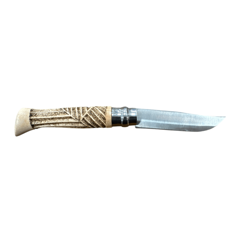 COLTELLO - OPINEL -  N.9 CARBONE REALIZZATO A MANO CON STELLA ALPINA + INTRECCIO - immagine 4