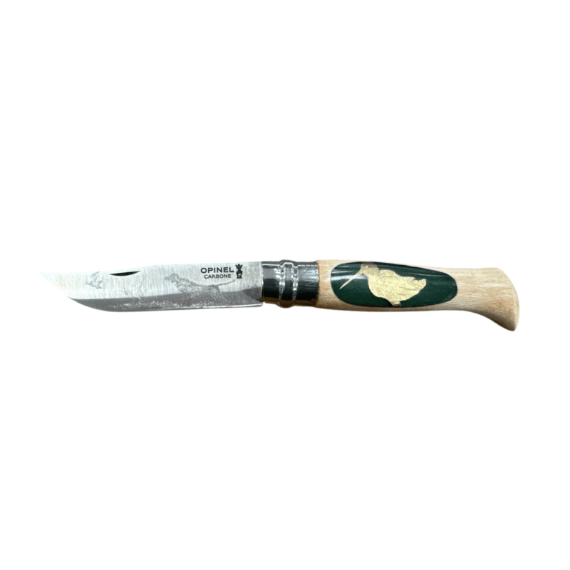 COLTELLO - OPINEL -  N.9 CARBONE REALIZZATO A MANO CON BECCACCIA+PIUMA