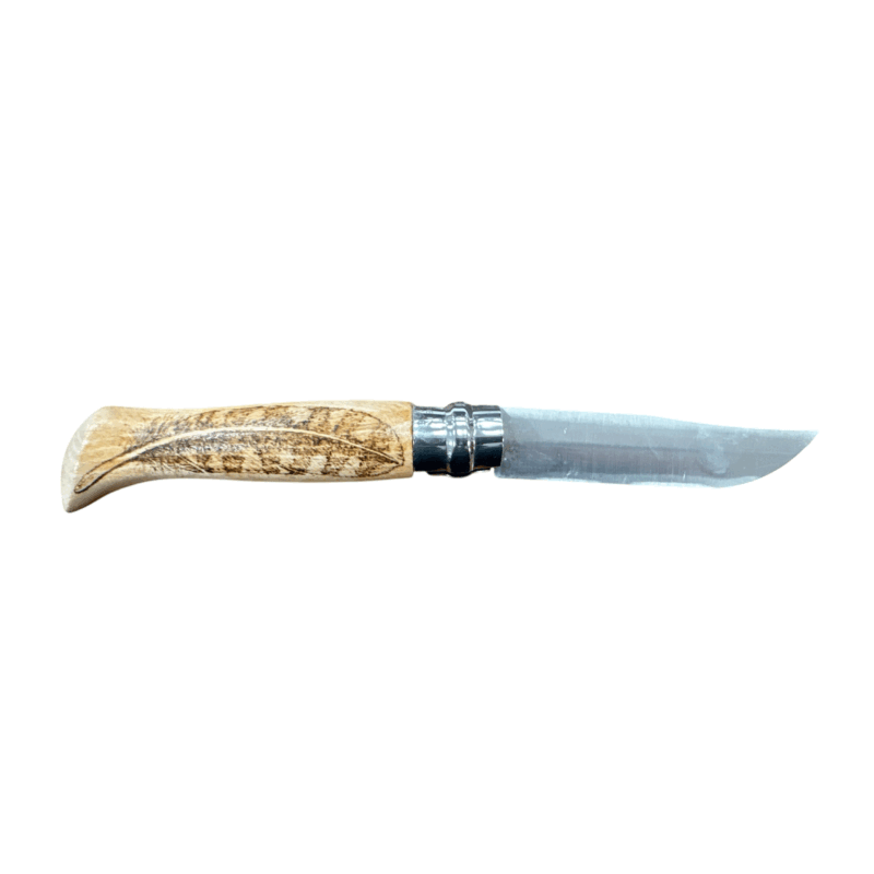COLTELLO - OPINEL -  N.9 CARBONE REALIZZATO A MANO CON BECCACCIA+PIUMA - immagine 2