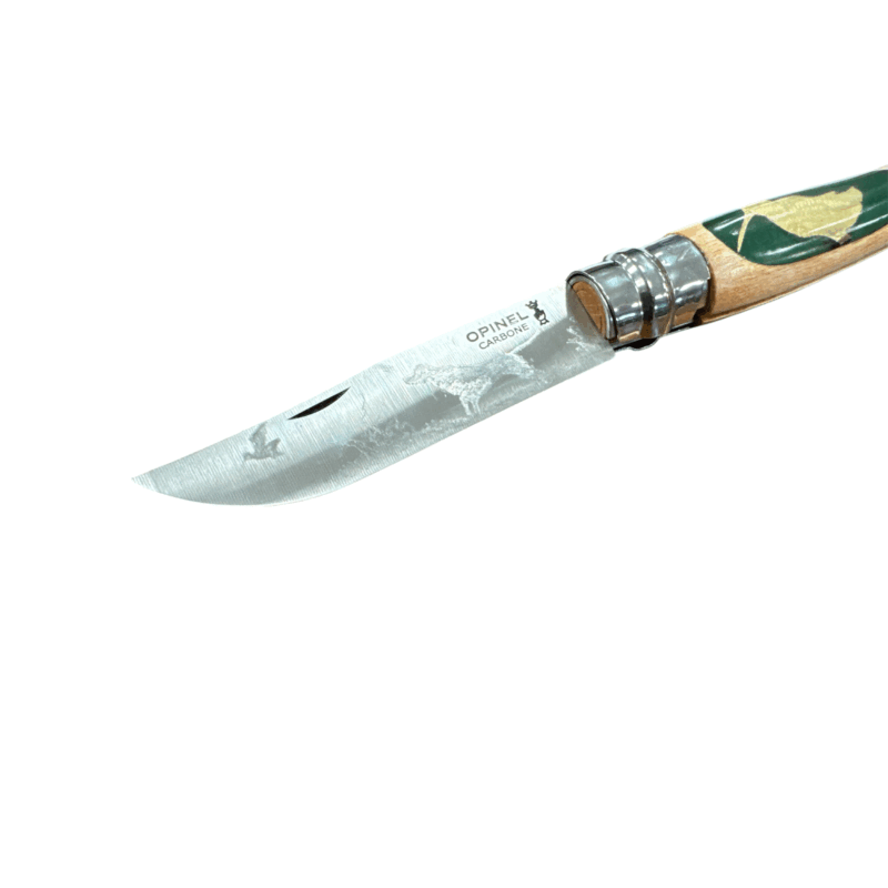 COLTELLO - OPINEL -  N.9 CARBONE REALIZZATO A MANO CON BECCACCIA+PIUMA - immagine 3