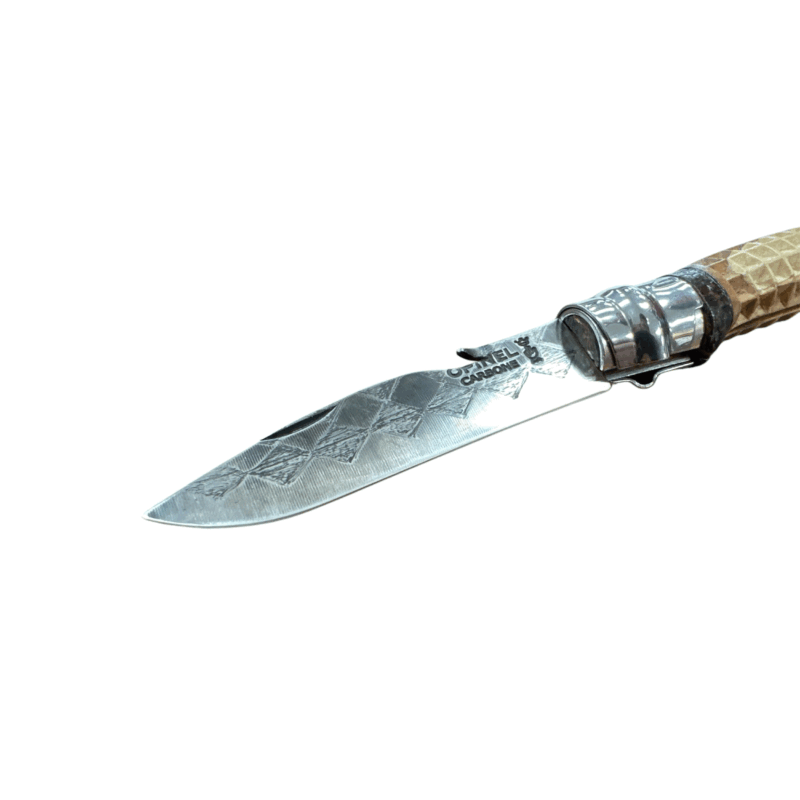 COLTELLO - OPINEL -  N.8 CARBONE REALIZZATO A MANO | PERO/ACERO | INTAGLIATO - immagine 3