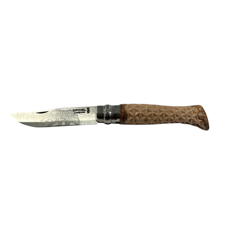 COLTELLO - OPINEL -  N.9 CARBONE REALIZZATO A MANO | INTAGLIO A TRIANGOLI | LAMA ORSO